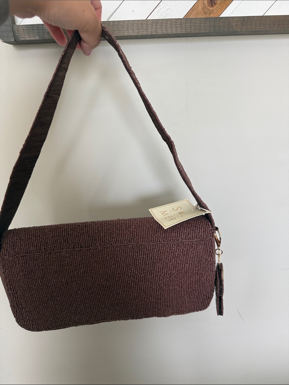 Beaded Brown Shoulder Bag with Footballs - Picture 4 of 6